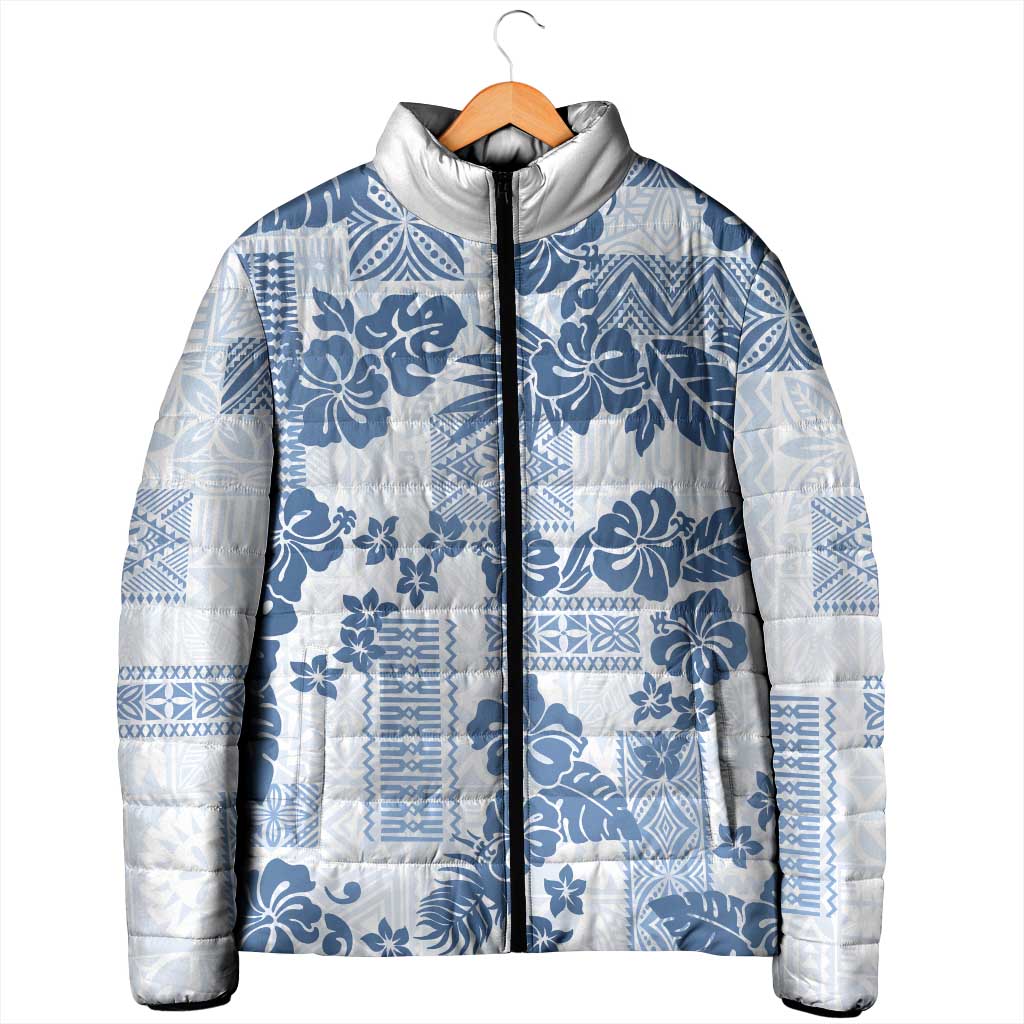 Vintage Hawaii Padded Jacket Hibiscus Tapa Tribal With Hawaiian Quilt Pattern Blue - Polynesian Pride