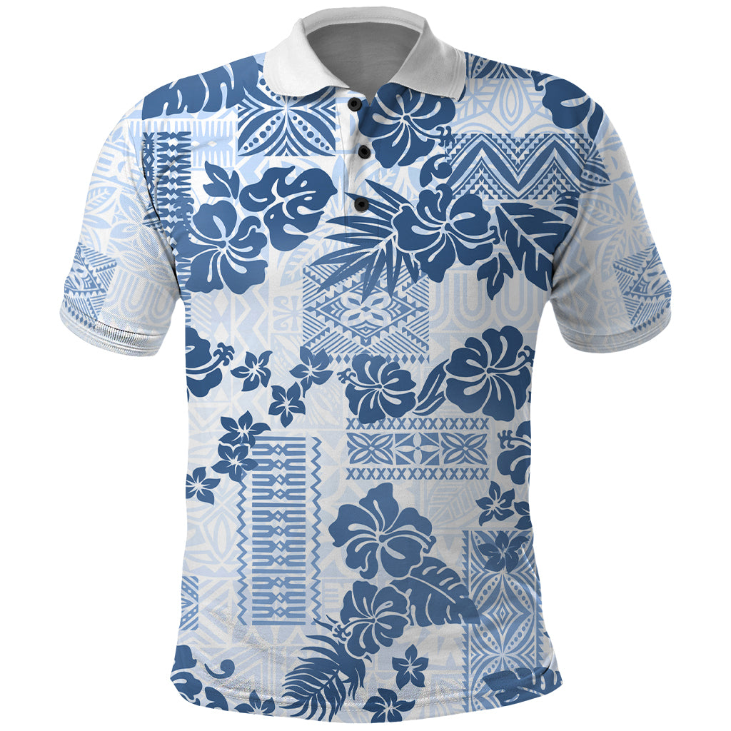 Vintage Hawaii Polo Shirt Hibiscus Tapa Tribal With Hawaiian Quilt Pattern Blue LT9 Blue - Polynesian Pride