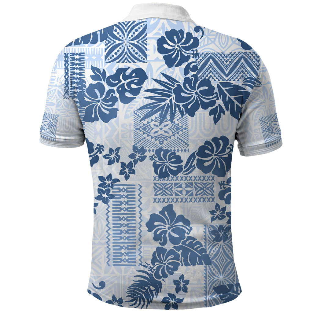 Vintage Hawaii Polo Shirt Hibiscus Tapa Tribal With Hawaiian Quilt Pattern Blue LT9 - Polynesian Pride