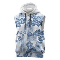 Vintage Hawaii Sleeveless Hoodie Hibiscus Tapa Tribal With Hawaiian Quilt Pattern Blue - Polynesian Pride