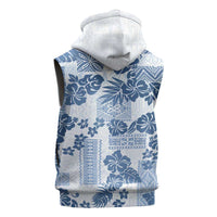 Vintage Hawaii Sleeveless Zip Hoodie Hibiscus Tapa Tribal With Hawaiian Quilt Pattern Blue - Polynesian Pride