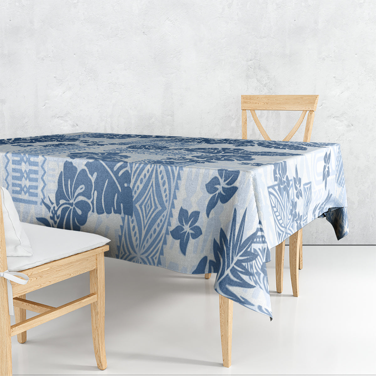 Vintage Hawaii Tablecloth Hibiscus Tapa Tribal With Hawaiian Quilt Pattern Blue LT9 - Polynesian Pride