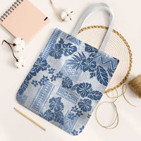 Vintage Hawaii Tote Bag Hibiscus Tapa Tribal With Hawaiian Quilt Pattern Blue - Polynesian Pride