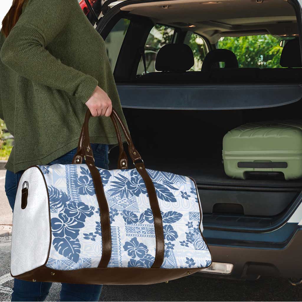 Vintage Hawaii Travel Bag Hibiscus Tapa Tribal With Hawaiian Quilt Pattern Blue - Polynesian Pride