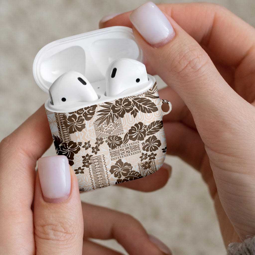 Vintage Hawaii AirPods Case Hibiscus Tapa Tribal With Hawaiian Quilt Pattern Gold - Polynesian Pride