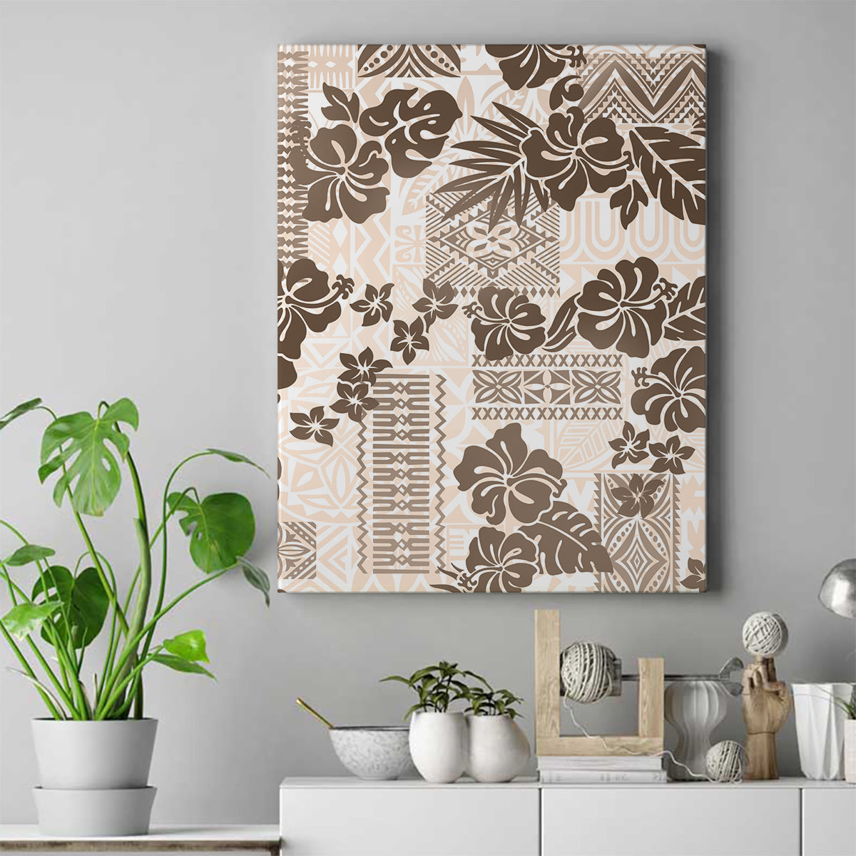 Vintage Hawaii Canvas Wall Art Hibiscus Tapa Tribal With Hawaiian Quilt Pattern Gold LT9 Gold - Polynesian Pride