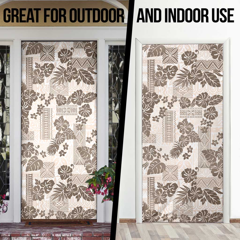 Vintage Hawaii Door Cover Hibiscus Tapa Tribal With Hawaiian Quilt Pattern Gold - Polynesian Pride