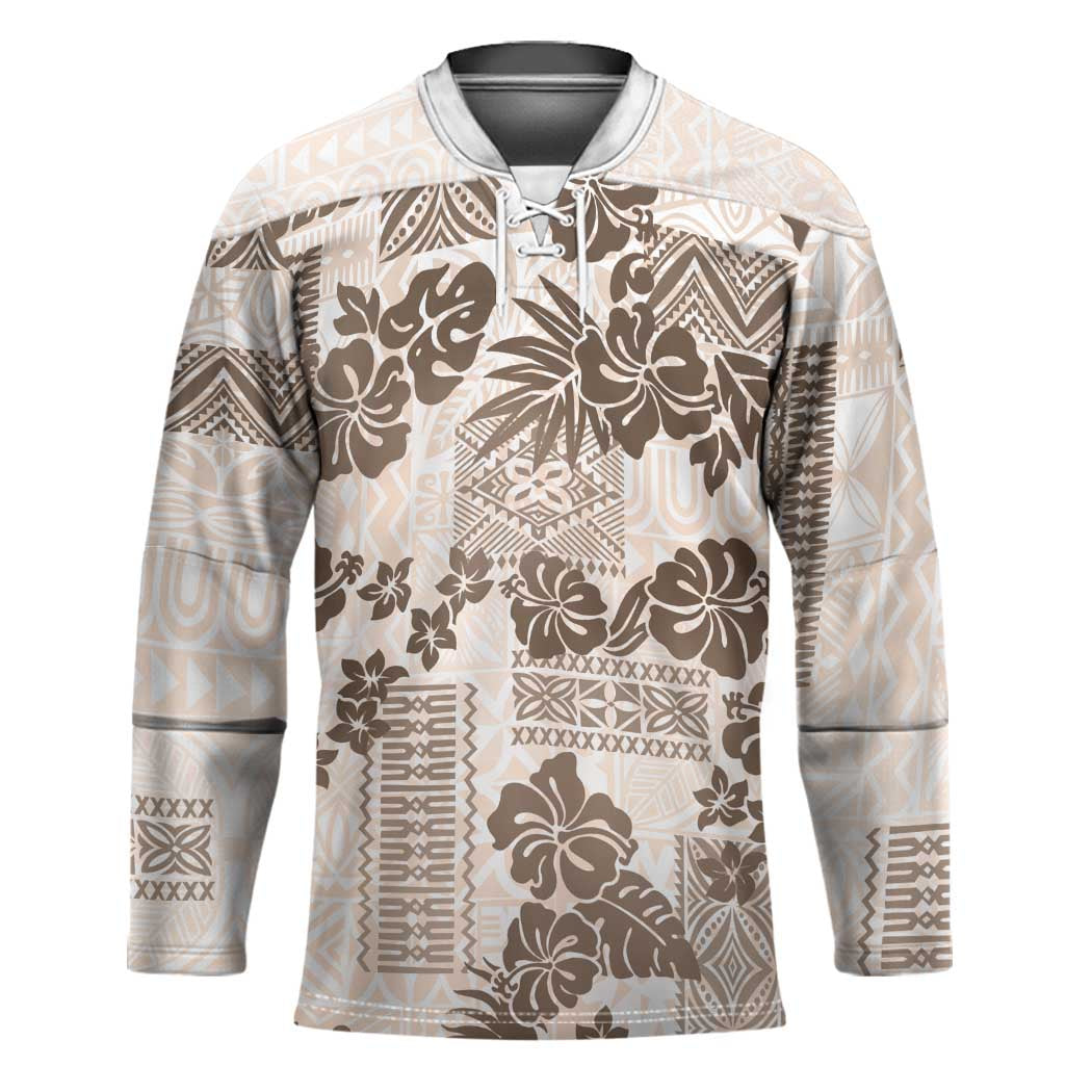 Vintage Hawaii Hockey Jersey Hibiscus Tapa Tribal With Hawaiian Quilt Pattern Gold - Polynesian Pride