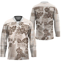 Vintage Hawaii Hockey Jersey Hibiscus Tapa Tribal With Hawaiian Quilt Pattern Gold - Polynesian Pride