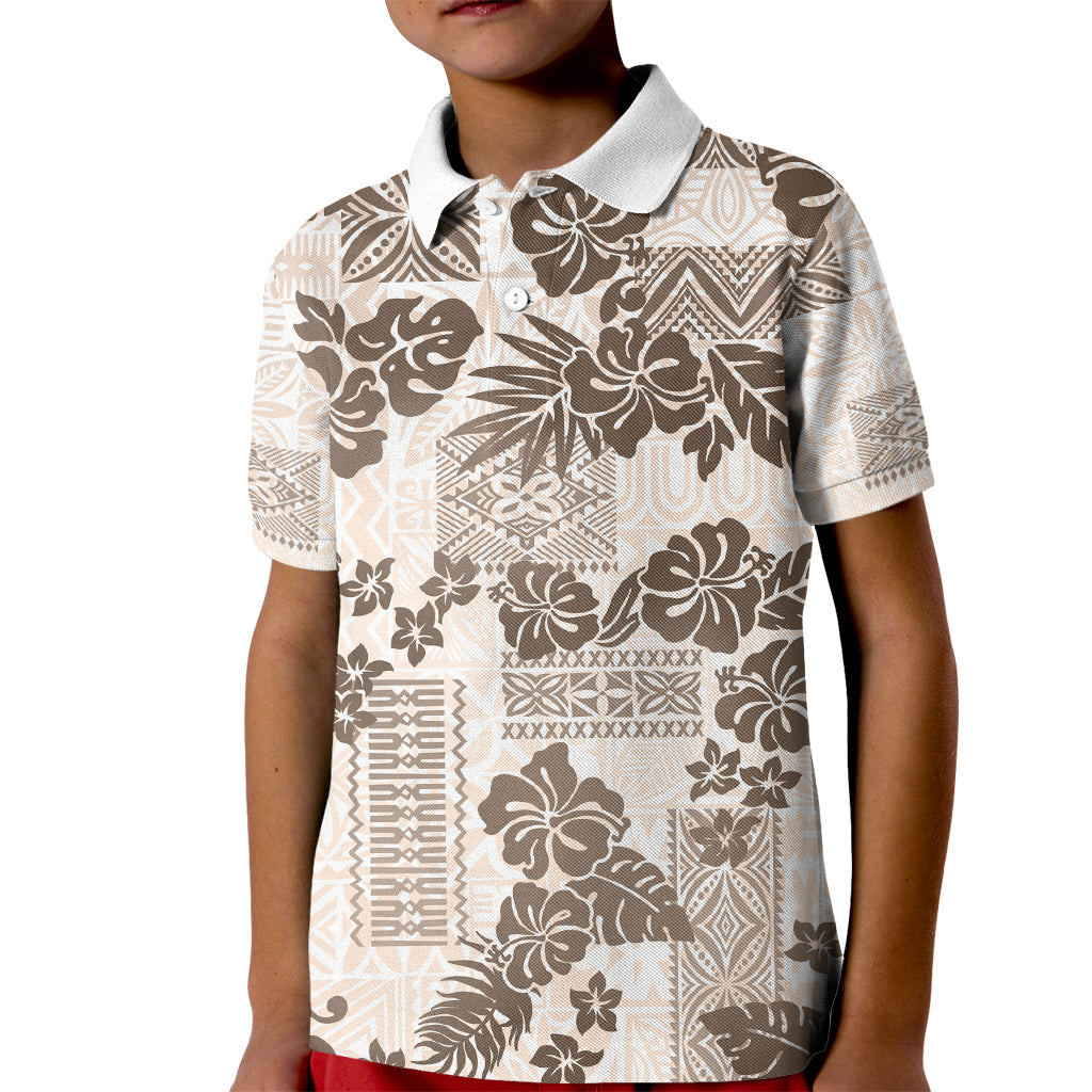 Vintage Hawaii Kid Polo Shirt Hibiscus Tapa Tribal With Hawaiian Quilt Pattern Gold LT9 Kid Gold - Polynesian Pride