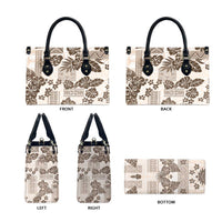 Vintage Hawaii Leather Bag Hibiscus Tapa Tribal With Hawaiian Quilt Pattern Gold - Polynesian Pride