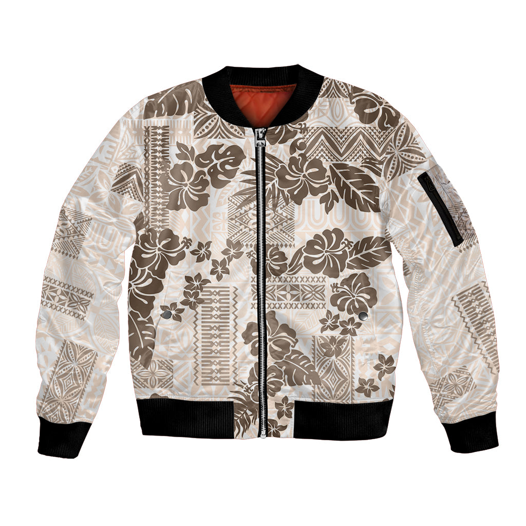 Vintage Hawaii Sleeve Zip Bomber Jacket Hibiscus Tapa Tribal With Hawaiian Quilt Pattern Gold LT9 Unisex Gold - Polynesian Pride