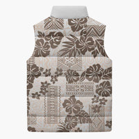 Vintage Hawaii Sleeveless Puffer Jacket Hibiscus Tapa Tribal With Hawaiian Quilt Pattern Gold - Polynesian Pride
