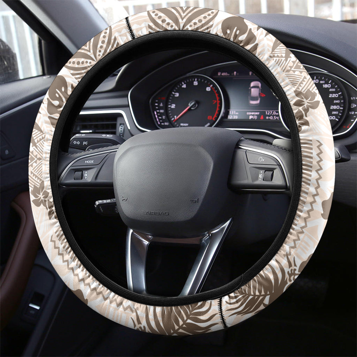 Vintage Hawaii Steering Wheel Cover Hibiscus Tapa Tribal With Hawaiian Quilt Pattern Gold