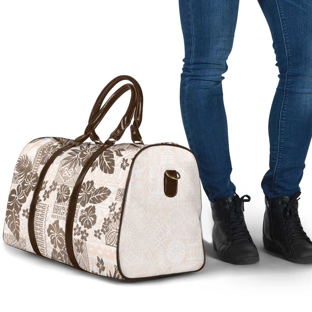 Vintage Hawaii Travel Bag Hibiscus Tapa Tribal With Hawaiian Quilt Pattern Gold - Polynesian Pride