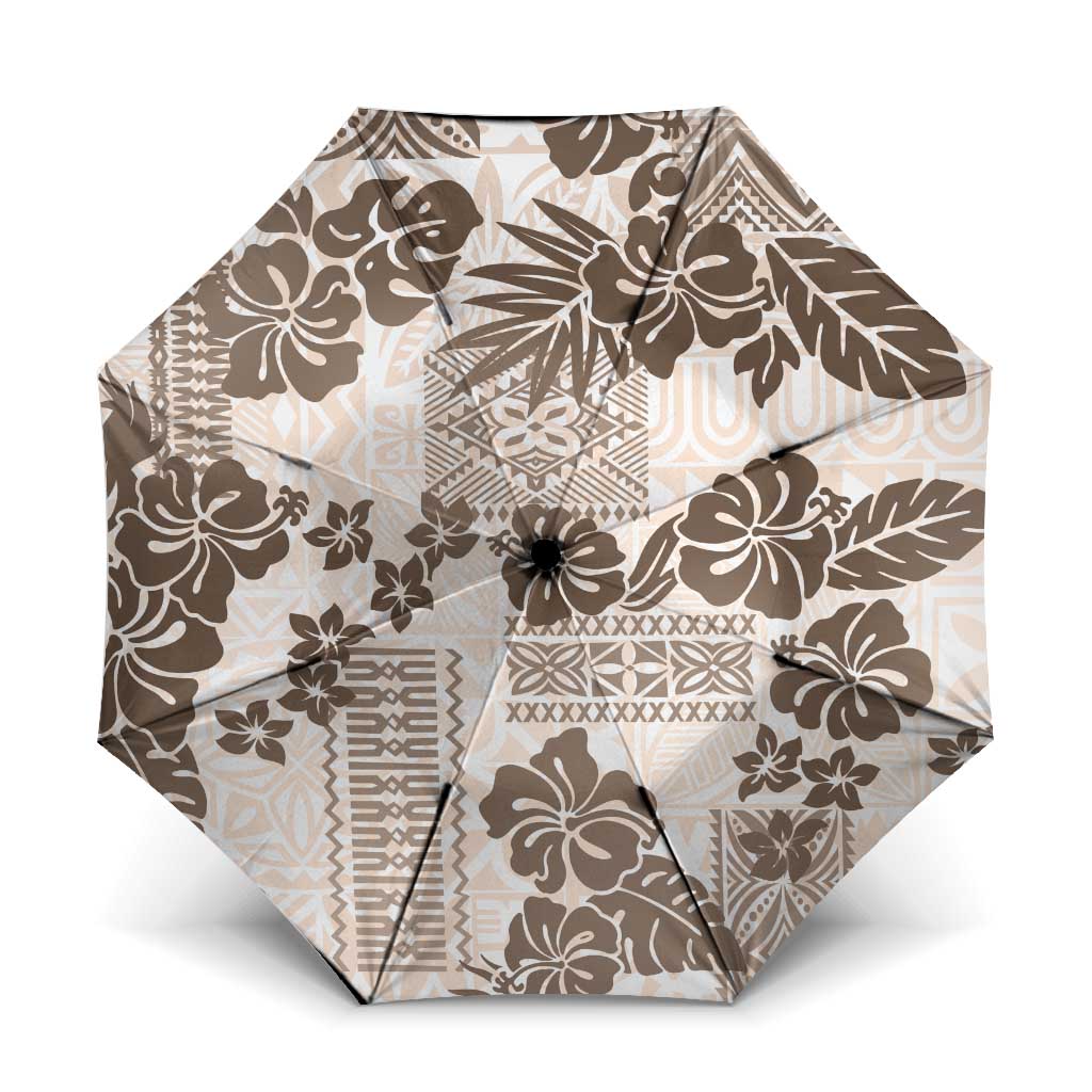 Vintage Hawaii Umbrella Hibiscus Tapa Tribal With Hawaiian Quilt Pattern Gold - Polynesian Pride
