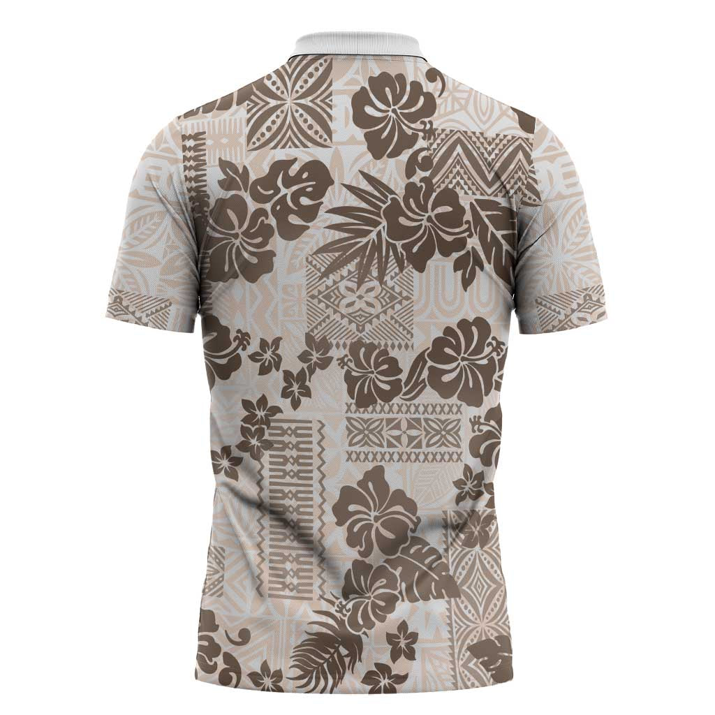 Vintage Hawaii Zipper Polo Shirt Hibiscus Tapa Tribal With Hawaiian Quilt Pattern Gold - Polynesian Pride