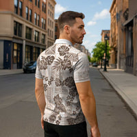 Vintage Hawaii Zipper Polo Shirt Hibiscus Tapa Tribal With Hawaiian Quilt Pattern Gold - Polynesian Pride