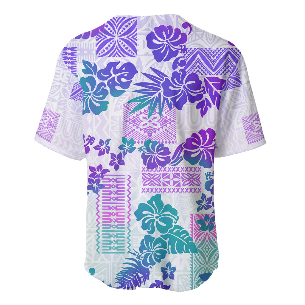 Vintage Hawaii Baseball Jersey Hibiscus Tapa Tribal With Hawaiian Quilt Pattern Purple LT9 - Polynesian Pride