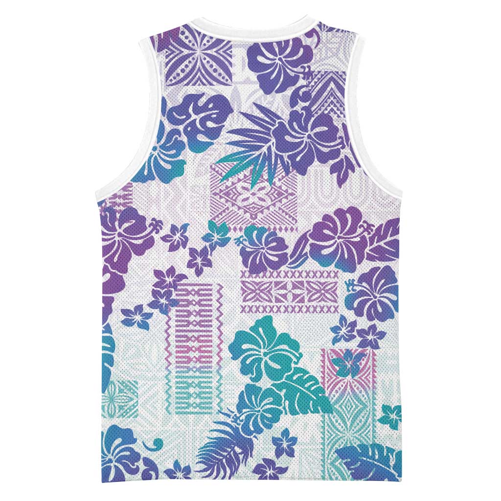 Vintage Hawaii Basketball Jersey Hibiscus Tapa Tribal With Hawaiian Quilt Pattern Purple - Polynesian Pride