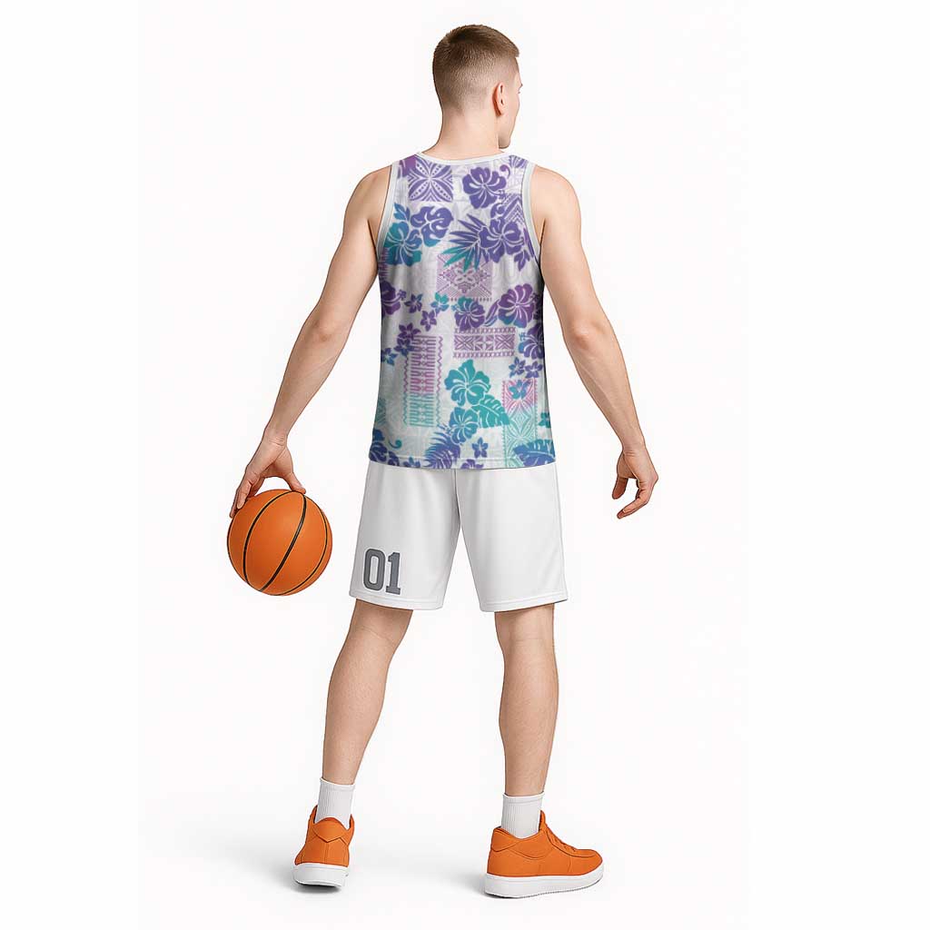 Vintage Hawaii Basketball Jersey Hibiscus Tapa Tribal With Hawaiian Quilt Pattern Purple - Polynesian Pride