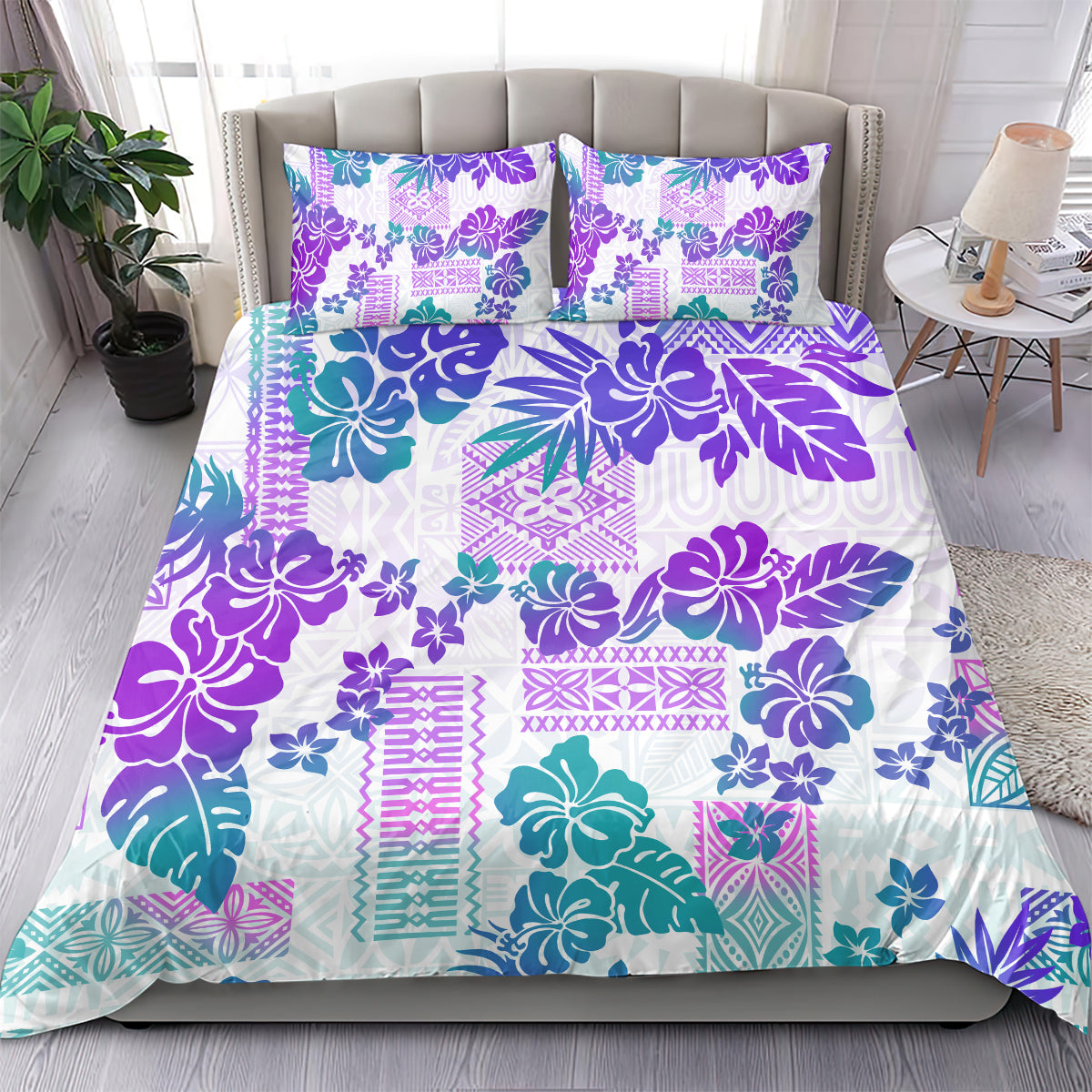 Vintage Hawaii Bedding Set Hibiscus Tapa Tribal With Hawaiian Quilt Pattern Purple LT9 - Polynesian Pride