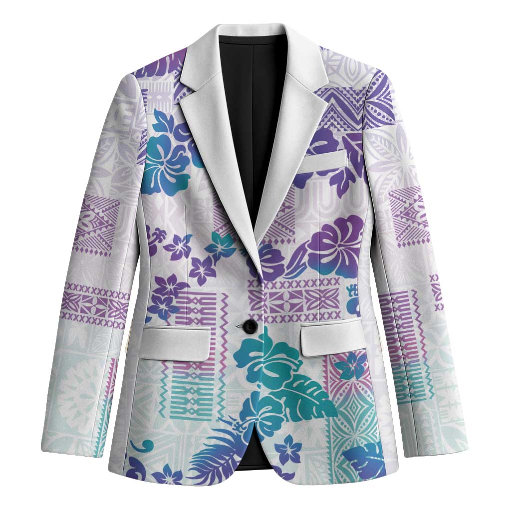Vintage Hawaii Blazer Hibiscus Tapa Tribal With Hawaiian Quilt Pattern Purple - Polynesian Pride