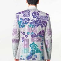 Vintage Hawaii Blazer Hibiscus Tapa Tribal With Hawaiian Quilt Pattern Purple - Polynesian Pride