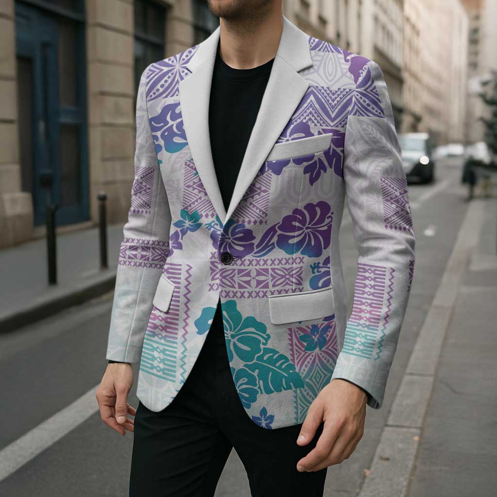 Vintage Hawaii Blazer Hibiscus Tapa Tribal With Hawaiian Quilt Pattern Purple - Polynesian Pride