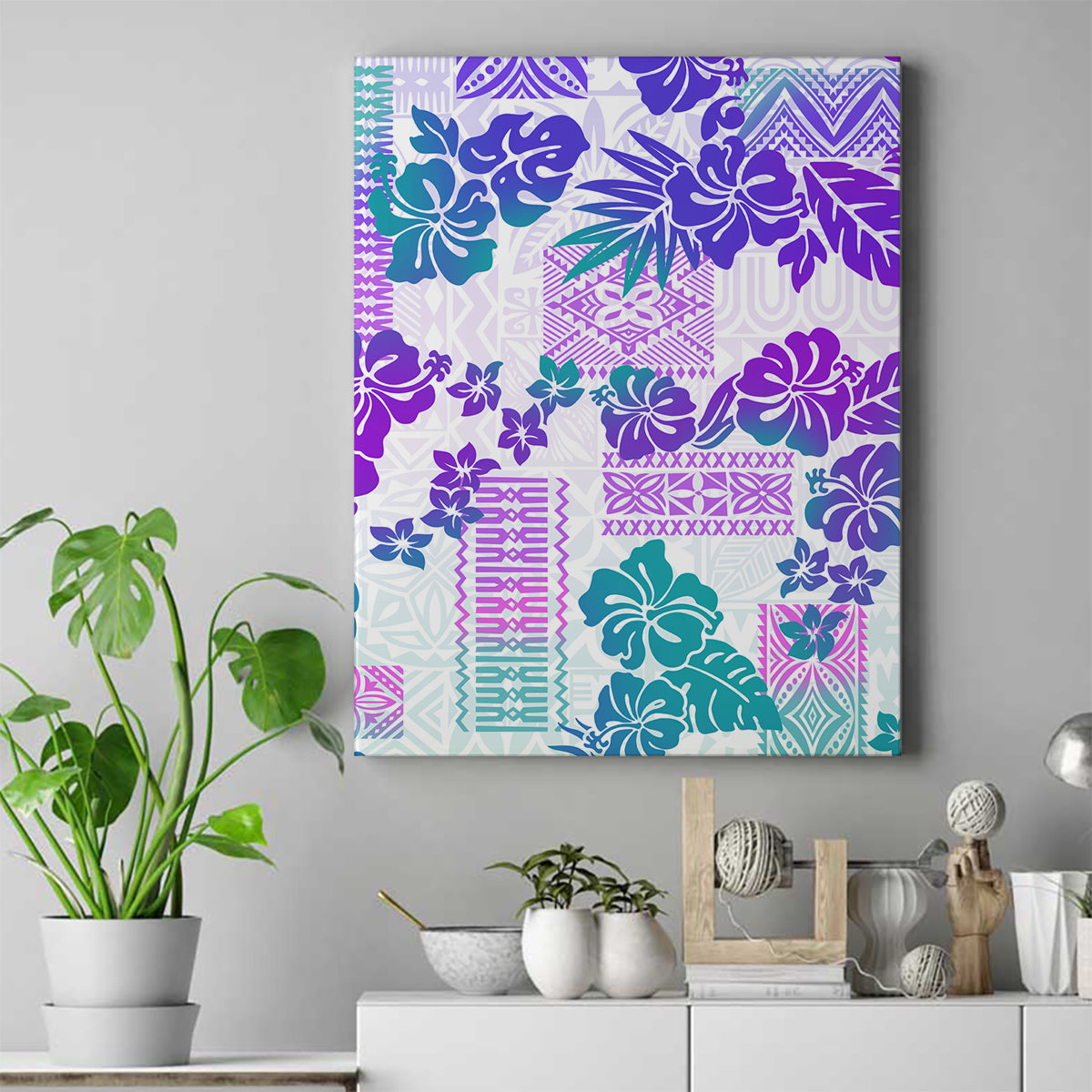 Vintage Hawaii Canvas Wall Art Hibiscus Tapa Tribal With Hawaiian Quilt Pattern Purple LT9 Purple - Polynesian Pride