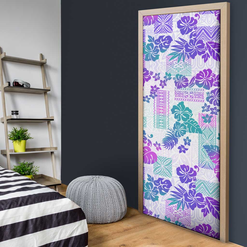 Vintage Hawaii Door Cover Hibiscus Tapa Tribal With Hawaiian Quilt Pattern Purple - Polynesian Pride