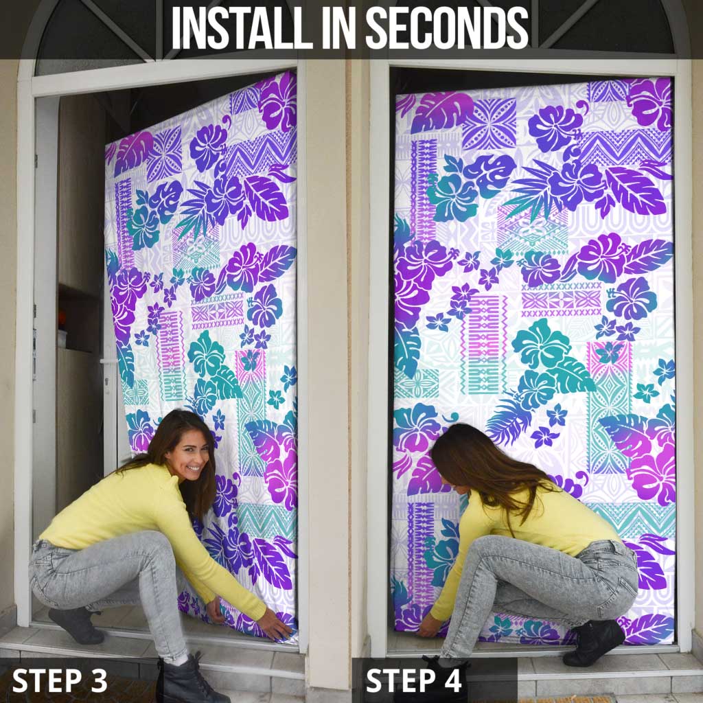 Vintage Hawaii Door Cover Hibiscus Tapa Tribal With Hawaiian Quilt Pattern Purple - Polynesian Pride
