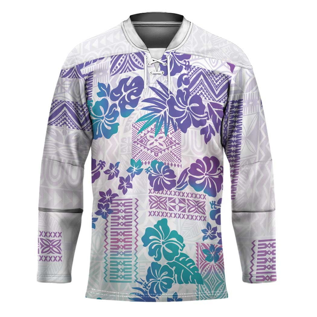 Vintage Hawaii Hockey Jersey Hibiscus Tapa Tribal With Hawaiian Quilt Pattern Purple - Polynesian Pride