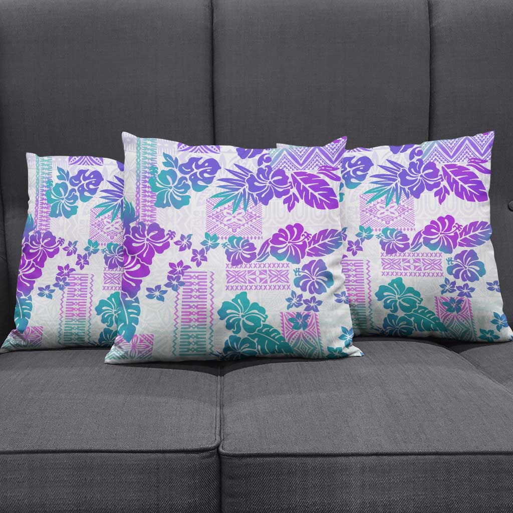 Vintage Hawaii Pillow Cover Hibiscus Tapa Tribal With Hawaiian Quilt Pattern Purple - Polynesian Pride