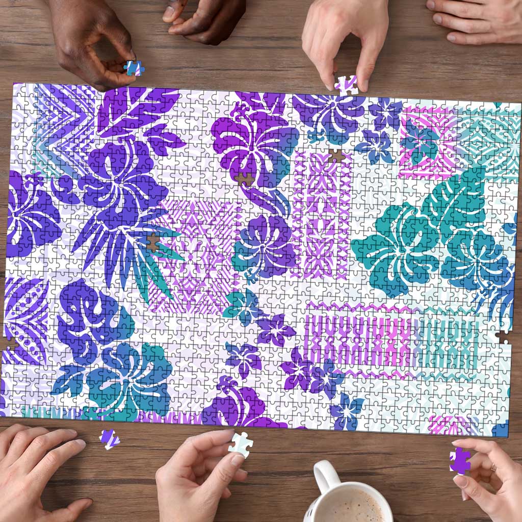 Vintage Hawaii Puzzle Hibiscus Tapa Tribal With Hawaiian Quilt Pattern Purple - Polynesian Pride