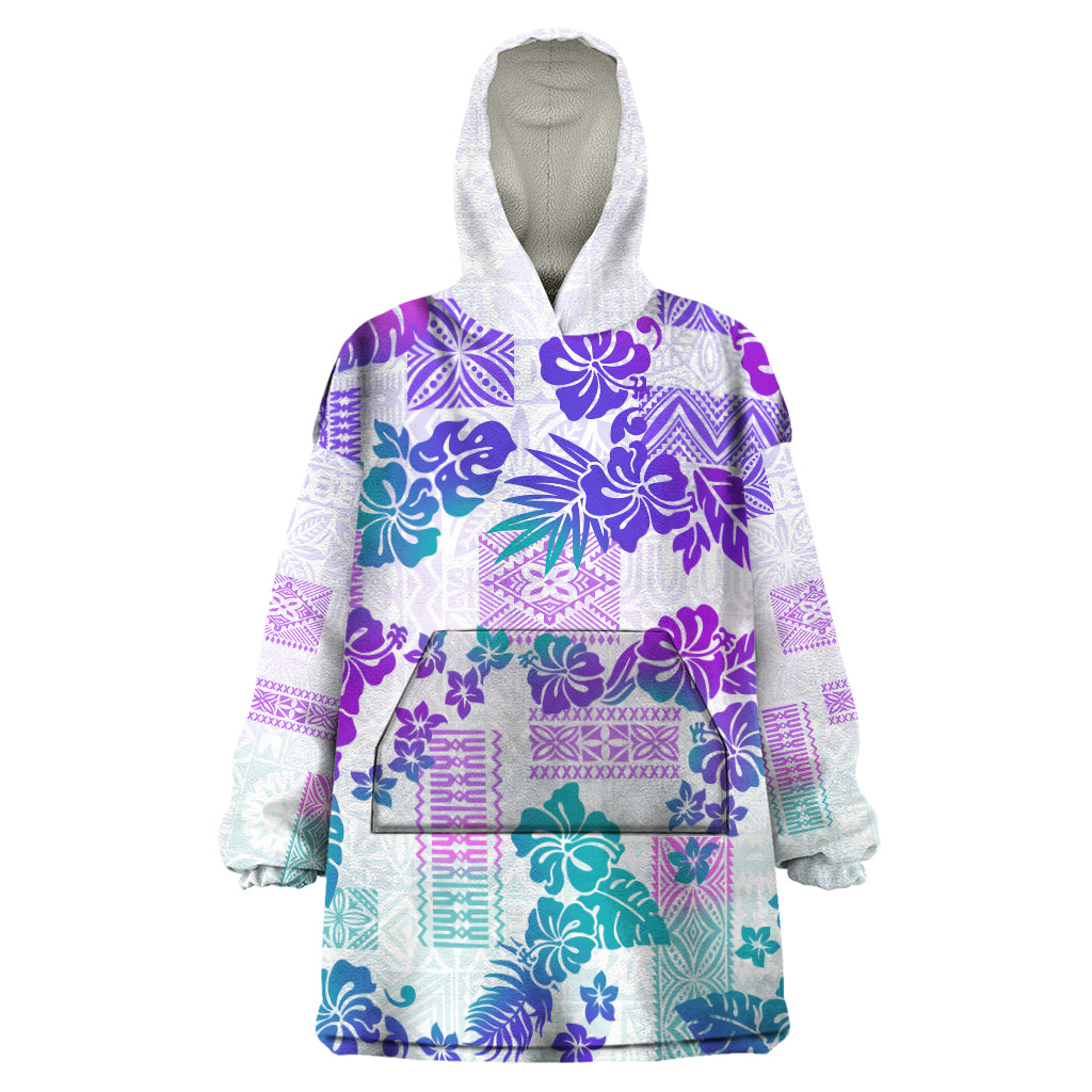 Vintage Hawaii Wearable Blanket Hoodie Hibiscus Tapa Tribal With Hawaiian Quilt Pattern Purple LT9 One Size Purple - Polynesian Pride