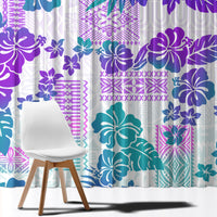 Vintage Hawaii Window Curtain Hibiscus Tapa Tribal With Hawaiian Quilt Pattern Purple LT9 - Polynesian Pride