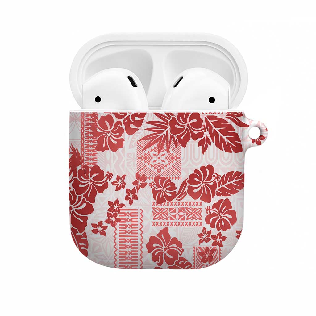 Vintage Hawaii AirPods Case Hibiscus Tapa Tribal With Hawaiian Quilt Pattern Red - Polynesian Pride