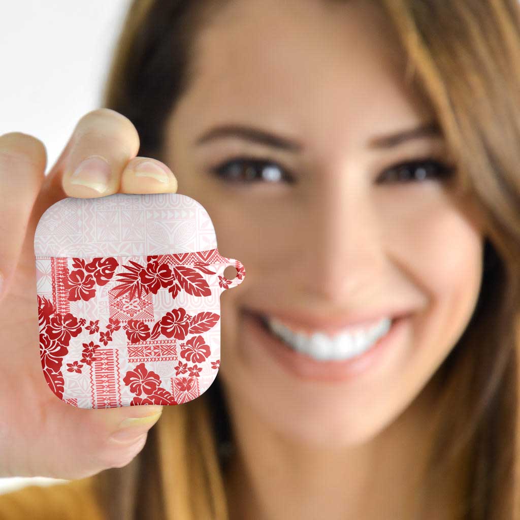 Vintage Hawaii AirPods Case Hibiscus Tapa Tribal With Hawaiian Quilt Pattern Red - Polynesian Pride