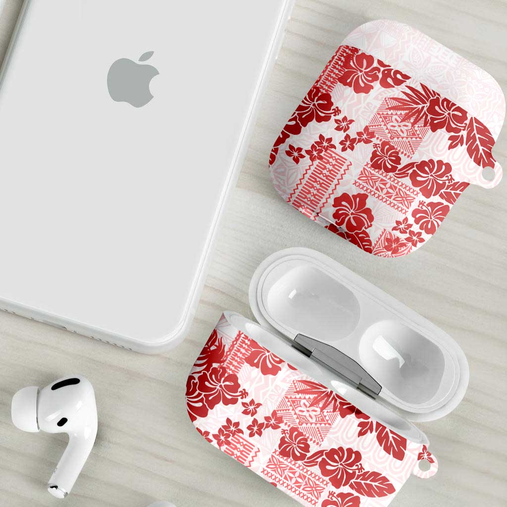 Vintage Hawaii AirPods Case Hibiscus Tapa Tribal With Hawaiian Quilt Pattern Red - Polynesian Pride