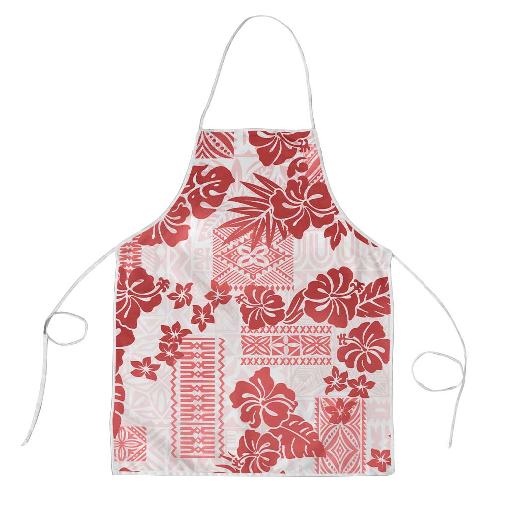 Vintage Hawaii Apron Hibiscus Tapa Tribal With Hawaiian Quilt Pattern Red - Polynesian Pride