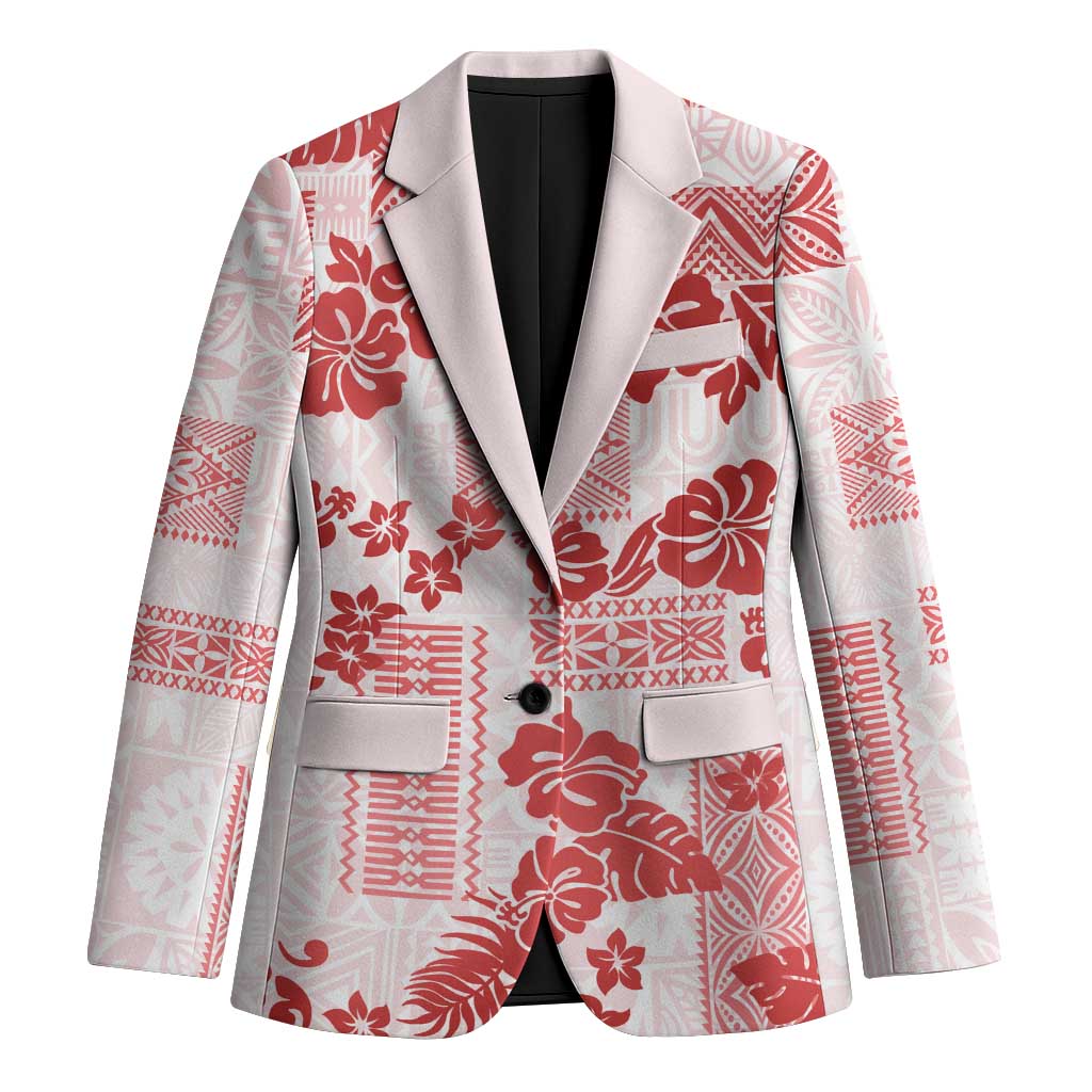 Vintage Hawaii Blazer Hibiscus Tapa Tribal With Hawaiian Quilt Pattern Red - Polynesian Pride