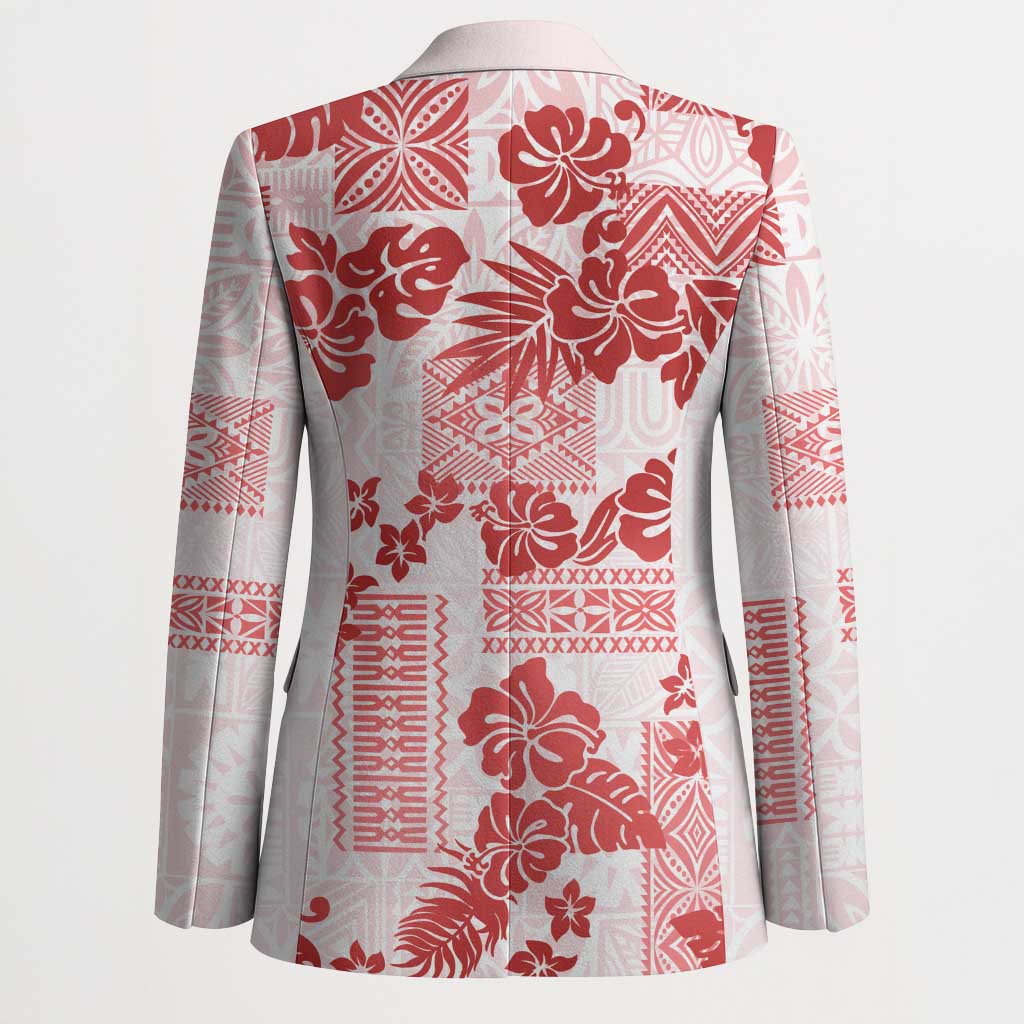 Vintage Hawaii Blazer Hibiscus Tapa Tribal With Hawaiian Quilt Pattern Red - Polynesian Pride