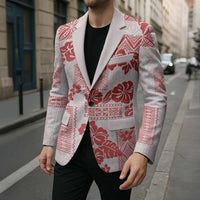 Vintage Hawaii Blazer Hibiscus Tapa Tribal With Hawaiian Quilt Pattern Red - Polynesian Pride