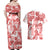 Vintage Hawaii Couples Matching Off Shoulder Maxi Dress and Hawaiian Shirt Hibiscus Tapa Tribal With Hawaiian Quilt Pattern Red LT9 - Polynesian Pride