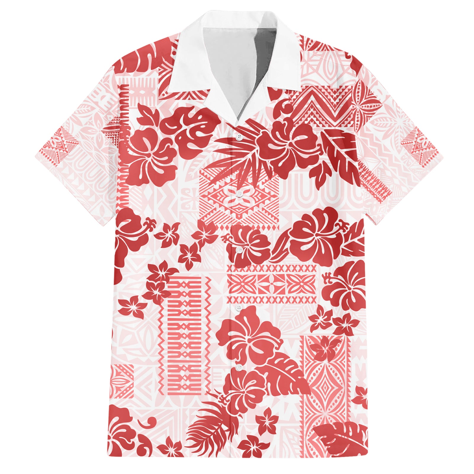 Vintage Hawaii Hawaiian Shirt Hibiscus Tapa Tribal With Hawaiian Quilt Pattern Red LT9 Red - Polynesian Pride