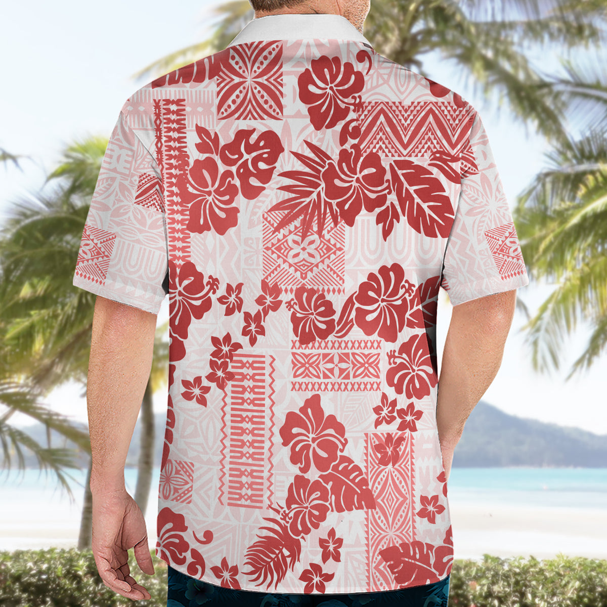 Vintage Hawaii Hawaiian Shirt Hibiscus Tapa Tribal With Hawaiian Quilt Pattern Red LT9 - Polynesian Pride