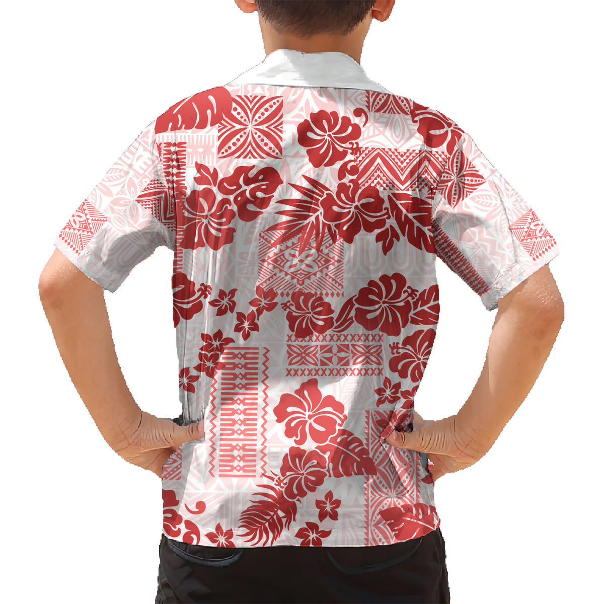 Vintage Hawaii Kid Hawaiian Shirt Hibiscus Tapa Tribal With Hawaiian Quilt Pattern Red LT9 - Polynesian Pride