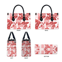 Vintage Hawaii Leather Bag Hibiscus Tapa Tribal With Hawaiian Quilt Pattern Red - Polynesian Pride