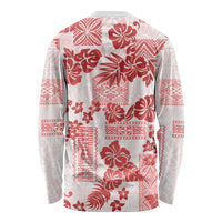 Vintage Hawaii Long Sleeve Shirt Hibiscus Tapa Tribal With Hawaiian Quilt Pattern Red LT9 - Polynesian Pride